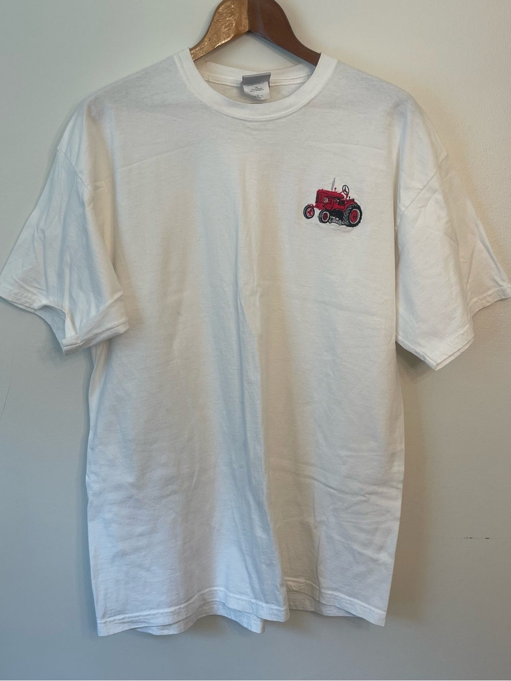 90s Tractor Embroidered White Cotton Tshirt XL